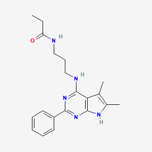 molecular formula C20H25N5O B13880413 N-[3-[(5,6-dimethyl-2-phenyl-7H-pyrrolo[2,3-d]pyrimidin-4-yl)amino]propyl]propanamide 