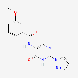 molecular formula C15H13N5O3 B13880983 3-methoxy-N-(6-oxo-2-(1H-pyrazol-1-yl)-1,6-dihydropyrimidin-5-yl)benzamide 