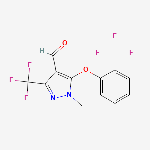 molecular formula C13H8F6N2O2 B1388117 1-methyl-3-(trifluoromethyl)-5-[2-(trifluoromethyl)phenoxy]-1H-pyrazole-4-carbaldehyde CAS No. 1176437-32-3
