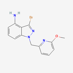 molecular formula C14H13BrN4O B13881380 3-Bromo-1-[(6-methoxypyridin-2-yl)methyl]indazol-4-amine 