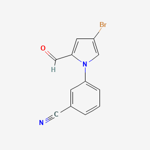 molecular formula C12H7BrN2O B13881660 3-(4-Bromo-2-formylpyrrol-1-yl)benzonitrile 