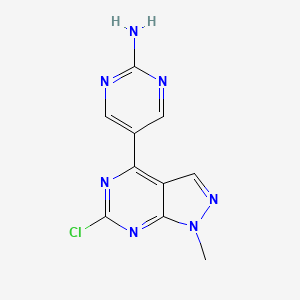 molecular formula C10H8ClN7 B13881693 5-(6-Chloro-1-methylpyrazolo[3,4-d]pyrimidin-4-yl)pyrimidin-2-amine 