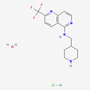 molecular formula C15H20ClF3N4O B1388196 N-(Piperidin-4-ylmethyl)-2-(trifluoromethyl)-1,6-naphthyridin-5-amine hydrochloride hydrate CAS No. 1356114-70-9