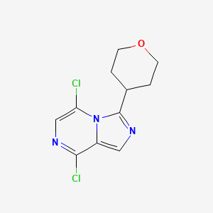 molecular formula C11H11Cl2N3O B13882495 5,8-dichloro-3-(tetrahydro-2H-pyran-4-yl)imidazo[1,5-a]pyrazine 