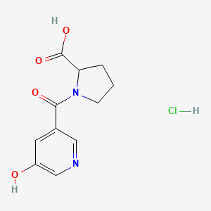 molecular formula C11H13ClN2O4 B1388256 1-(5-Hydroxypyridine-3-carbonyl)-pyrrolidine-2-carboxylic acid hydrochloride CAS No. 1098610-92-4