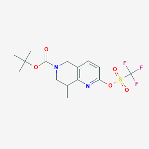 molecular formula C15H19F3N2O5S B13883231 tert-butyl 8-methyl-2-(((trifluoromethyl)sulfonyl)oxy)-7,8-dihydro-1,6-naphthyridine-6(5H)-carboxylate 
