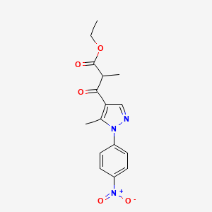 molecular formula C16H17N3O5 B13883275 Ethyl 2-methyl-3-[5-methyl-1-(4-nitrophenyl)pyrazol-4-yl]-3-oxopropanoate 