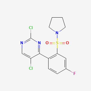 molecular formula C14H12Cl2FN3O2S B13883315 2,5-Dichloro-4-(4-fluoro-2-pyrrolidin-1-ylsulfonylphenyl)pyrimidine 