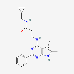 molecular formula C21H25N5O B13883380 N-(cyclopropylmethyl)-3-[(5,6-dimethyl-2-phenyl-7H-pyrrolo[2,3-d]pyrimidin-4-yl)amino]propanamide 