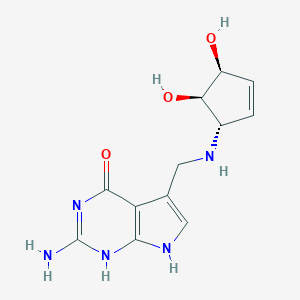 molecular formula C12H15N5O3 B138834 Rel-2-amino-5-((((1R,4R,5S)-4,5-dihydroxycyclopent-2-en-1-yl)amino)methyl)-3,7-dihydro-4H-pyrrolo[2,3-d]pyrimidin-4-one CAS No. 69565-92-0