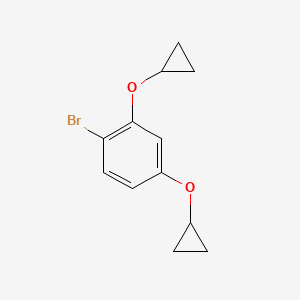 molecular formula C12H13BrO2 B13883479 1-Bromo-2,4-dicyclopropyloxybenzene 