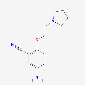 molecular formula C13H17N3O B13883583 5-Amino-2-{[2-(1-pyrrolidinyl)ethyl]oxy}benzonitrile 