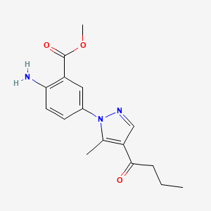 molecular formula C16H19N3O3 B13883601 Methyl 2-amino-5-(4-butanoyl-5-methylpyrazol-1-yl)benzoate 