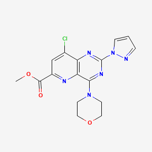 molecular formula C16H15ClN6O3 B13883961 methyl 8-chloro-4-morpholin-4-yl-2-(1H-pyrazol-1-yl)pyrido[3,2-d]pyrimidine-6-carboxylate 