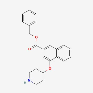 molecular formula C23H23NO3 B13884101 Benzyl 4-piperidin-4-yloxynaphthalene-2-carboxylate 