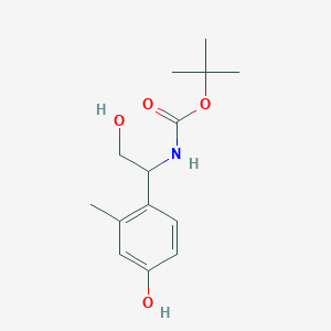molecular formula C14H21NO4 B13884189 tert-butyl N-[2-hydroxy-1-(4-hydroxy-2-methylphenyl)ethyl]carbamate 