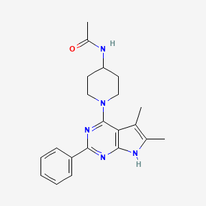 molecular formula C21H25N5O B13884436 N-[1-(5,6-dimethyl-2-phenyl-7H-pyrrolo[2,3-d]pyrimidin-4-yl)piperidin-4-yl]acetamide 