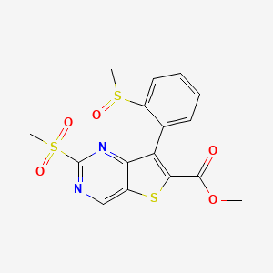 molecular formula C16H14N2O5S3 B13884730 Methyl 7-(2-methylsulfinylphenyl)-2-methylsulfonylthieno[3,2-d]pyrimidine-6-carboxylate 