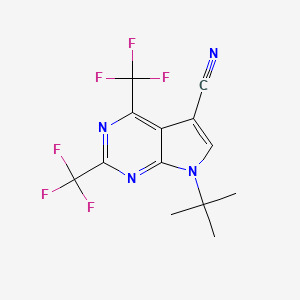 molecular formula C13H10F6N4 B1388474 7-(tert-butyl)-2,4-bis(trifluoromethyl)-7H-pyrrolo[2,3-d]pyrimidine-5-carbonitrile CAS No. 1174652-30-2