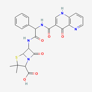molecular formula C25H23N5O6S B13885051 6-{2-[(4-Hydroxy-1,5-naphthyridine-3-carbonyl)amino](phenyl)acetamido}-3,3-dimethyl-7-oxo-4-thia-1-azabicyclo[3.2.0]heptane-2-carboxylic acid 