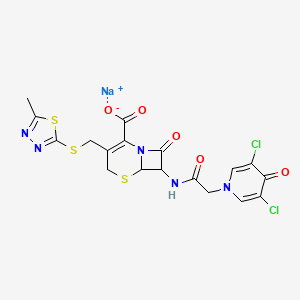 molecular formula C18H14Cl2N5NaO5S3 B13885221 sodium (6R,7R)-7-[2-(3,5-dichloro-4-oxo-1,4-dihydropyridin-1-yl)acetamido]-3-{[(5-methyl-1,3,4-thiadiazol-2-yl)sulfanyl]methyl}-8-oxo-5-thia-1-azabicyclo[4.2.0]oct-2-ene-2-carboxylate 