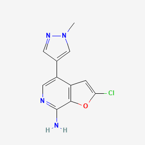 molecular formula C11H9ClN4O B13885589 2-Chloro-4-(1-methylpyrazol-4-yl)furo[2,3-c]pyridin-7-amine 