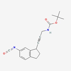 molecular formula C18H20N2O3 B13885767 tert-butyl N-[3-(6-isocyanato-2,3-dihydro-1H-inden-1-yl)prop-2-ynyl]carbamate 