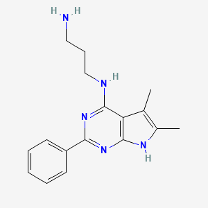 molecular formula C17H21N5 B13885861 N'-(5,6-dimethyl-2-phenyl-7H-pyrrolo[2,3-d]pyrimidin-4-yl)propane-1,3-diamine 