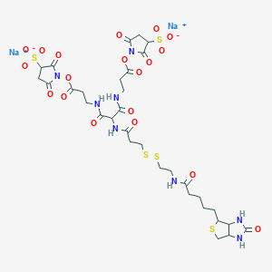 molecular formula C32H42N8Na2O19S5 B13886595 Sodium 1-((6-((3-((2,5-dioxo-3-sulfonatopyrrolidin-1-yl)oxy)-3-oxopropyl)carbamoyl)-5,8,16-trioxo-20-(2-oxohexahydro-1H-thieno[3,4-d]imidazol-4-yl)-11,12-dithia-4,7,15-triazaicosanoyl)oxy)-2,5-dioxopyrrolidine-3-sulfonate 