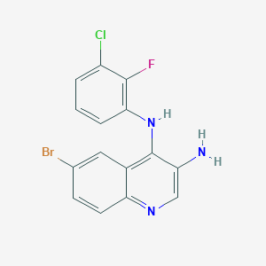 molecular formula C15H10BrClFN3 B13886691 6-bromo-4-N-(3-chloro-2-fluorophenyl)quinoline-3,4-diamine 