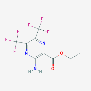 molecular formula C9H7F6N3O2 B13886876 Ethyl 3-amino-5,6-bis(trifluoromethyl)pyrazine-2-carboxylate 