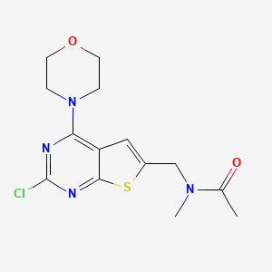 molecular formula C14H17ClN4O2S B13887462 N-[(2-chloro-4-morpholin-4-ylthieno[2,3-d]pyrimidin-6-yl)methyl]-N-methylacetamide 