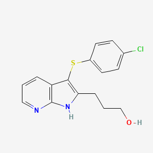 molecular formula C16H15ClN2OS B13887763 3-[3-(4-chlorophenyl)sulfanyl-1H-pyrrolo[2,3-b]pyridin-2-yl]propan-1-ol 
