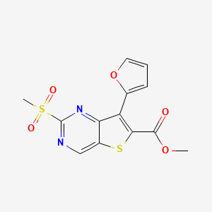 molecular formula C13H10N2O5S2 B13888183 Methyl 7-(furan-2-yl)-2-methylsulfonylthieno[3,2-d]pyrimidine-6-carboxylate 