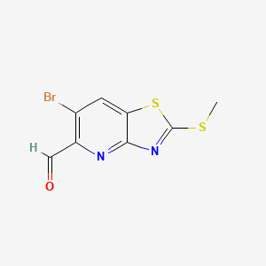 molecular formula C8H5BrN2OS2 B13888399 6-Bromo-2-(methylthio)thiazolo[4,5-b]pyridine-5-carbaldehyde 