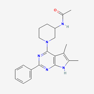 molecular formula C21H25N5O B13888460 N-[1-(5,6-dimethyl-2-phenyl-7H-pyrrolo[2,3-d]pyrimidin-4-yl)piperidin-3-yl]acetamide 