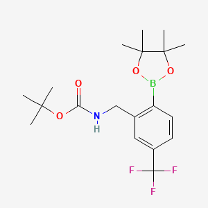 molecular formula C19H27BF3NO4 B13888627 tert-butyl N-[[2-(4,4,5,5-tetramethyl-1,3,2-dioxaborolan-2-yl)-5-(trifluoromethyl)phenyl]methyl]carbamate 