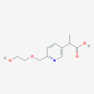 molecular formula C11H15NO4 B13888907 2-(6-((2-Hydroxyethoxy)methyl)pyridin-3-yl)propanoic acid 