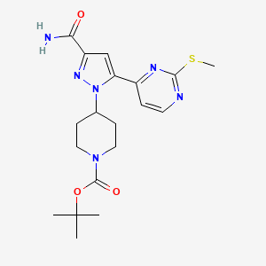 molecular formula C19H26N6O3S B13889252 Tert-butyl 4-[3-carbamoyl-5-(2-methylsulfanylpyrimidin-4-yl)pyrazol-1-yl]piperidine-1-carboxylate 