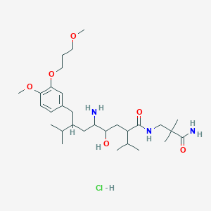 molecular formula C30H54ClN3O6 B13889543 5-amino-N-(3-amino-2,2-dimethyl-3-oxopropyl)-4-hydroxy-7-[[4-methoxy-3-(3-methoxypropoxy)phenyl]methyl]-8-methyl-2-propan-2-ylnonanamide hydrochloride 