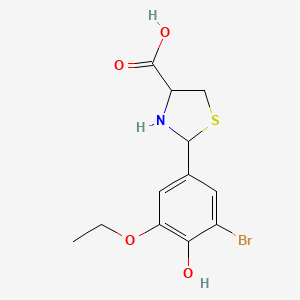 molecular formula C12H14BrNO4S B1388977 2-(3-Bromo-5-ethoxy-4-hydroxyphenyl)-1,3-thiazolidine-4-carboxylic acid CAS No. 1104196-98-6