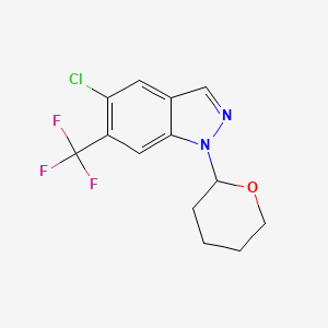 molecular formula C13H12ClF3N2O B13889893 5-Chloro-1-tetrahydropyran-2-yl-6-(trifluoromethyl)indazole 