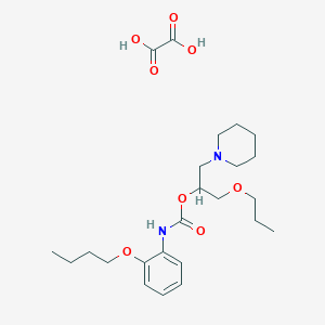 molecular formula C24H38N2O8 B138902 oxalic acid;(1-piperidin-1-yl-3-propoxypropan-2-yl) N-(2-butoxyphenyl)carbamate CAS No. 143503-35-9