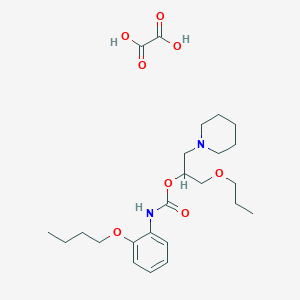 molecular formula C24H38N2O8 B138902 Carbamic acid, (2-butoxyphenyl)-, 1-(1-piperidinylmethyl)-2-propoxymethyl ester, ethanedioate (1:1) CAS No. 143503-35-9