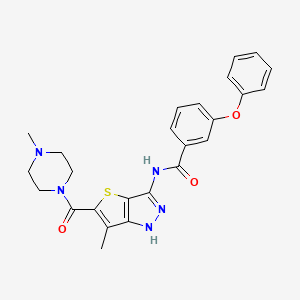 molecular formula C25H25N5O3S B13890336 N-[6-methyl-5-(4-methylpiperazine-1-carbonyl)-1H-thieno[3,2-c]pyrazol-3-yl]-3-phenoxybenzamide 