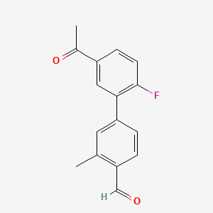 molecular formula C16H13FO2 B13891024 5'-Acetyl-2'-fluoro-3-methyl-[1,1'-biphenyl]-4-carbaldehyde 
