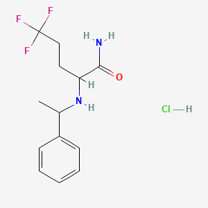 molecular formula C13H18ClF3N2O B13891103 5,5,5-Trifluoro-2-(1-phenylethylamino)pentanamide;hydrochloride 