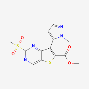 molecular formula C13H12N4O4S2 B13891117 Methyl 7-(2-methylpyrazol-3-yl)-2-methylsulfonylthieno[3,2-d]pyrimidine-6-carboxylate 