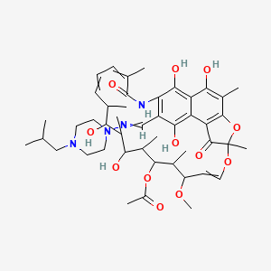 molecular formula C46H64N4O12 B13891210 [2,15,17,27,29-Pentahydroxy-11-methoxy-3,7,12,14,16,18,22-heptamethyl-26-[[4-(2-methylpropyl)piperazin-1-yl]iminomethyl]-6,23-dioxo-8,30-dioxa-24-azatetracyclo[23.3.1.14,7.05,28]triaconta-1(29),2,4,9,19,21,25,27-octaen-13-yl] acetate 
