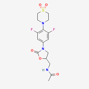 molecular formula C16H19F2N3O5S B13891403 N-[[3-[4-(1,1-dioxo-1,4-thiazinan-4-yl)-3,5-difluorophenyl]-2-oxo-1,3-oxazolidin-5-yl]methyl]acetamide 